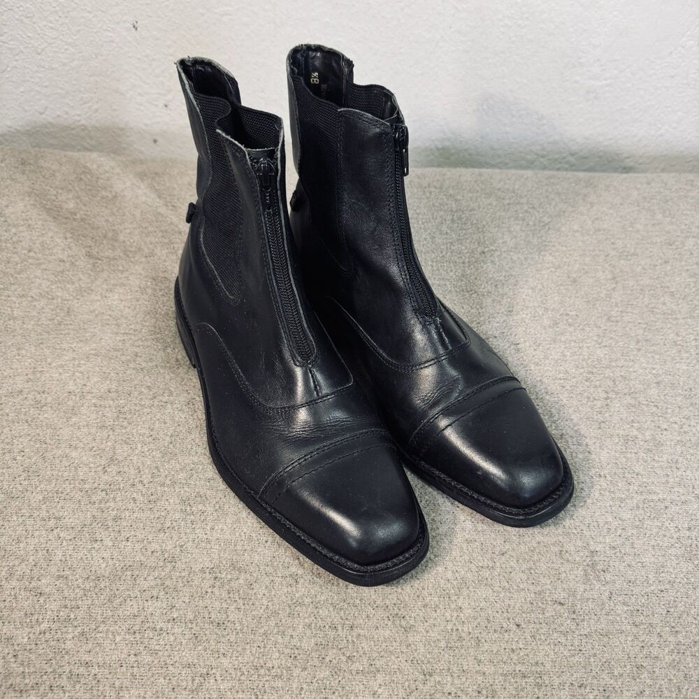 Tuffrider Paddock Boots Black Leather Front Zip Motto Equestrian 3010M10 Men 8.5